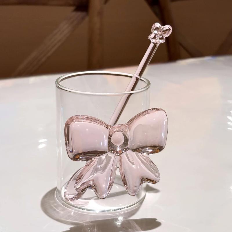 Pink Bow-Adorned Glass Coffee  - Tea Coffee Utensils reseña y precio